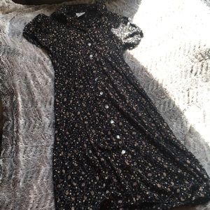 Floral black button up dress